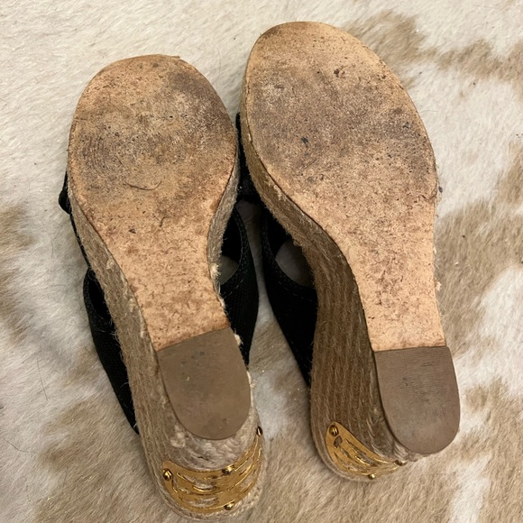Tory Burch Kristen Black Canvas Espadrille Wedges - Picture 8 of 9